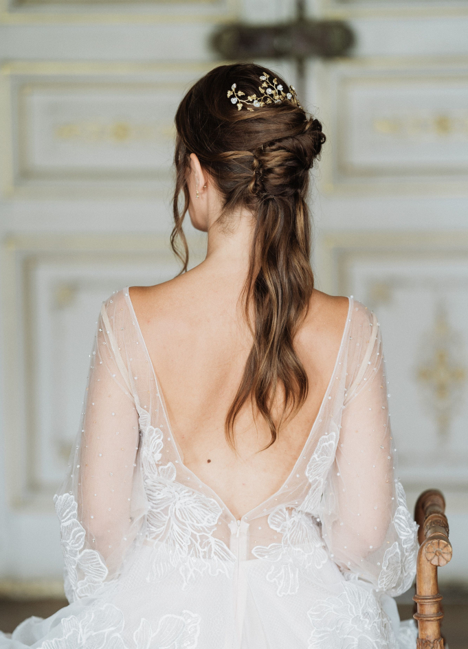 Peigne de mariée "Diane" avec feuillages, cristaux et perles