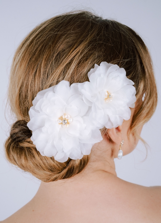 Barrettes cheveux "Maïa" avec fleurs en soie