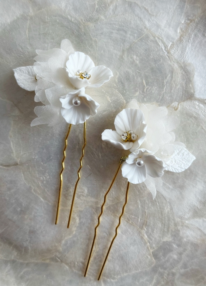 Duo de pics à fleurs "Florella" pour votre chignon de mariée